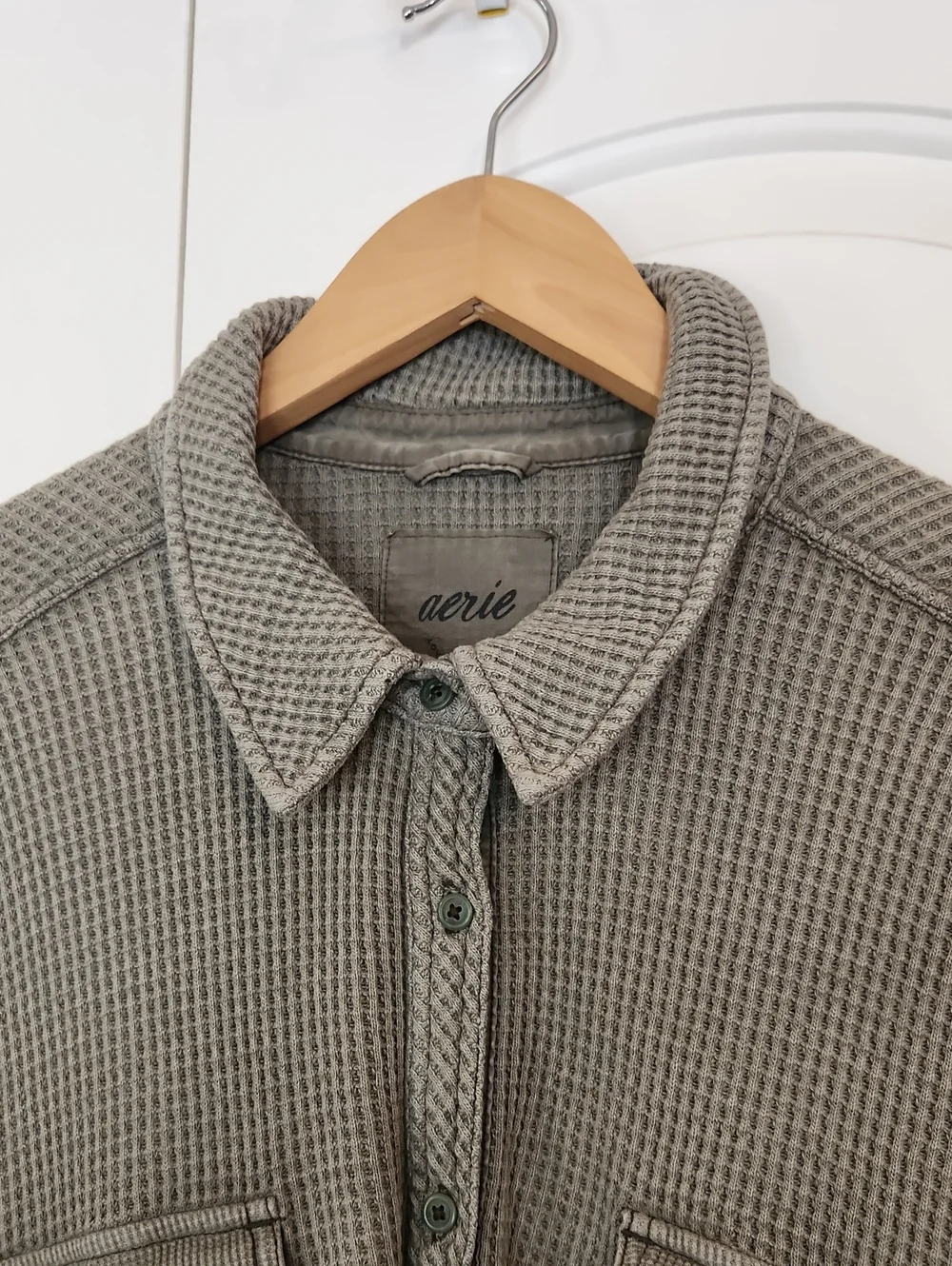 Aerie LumberJane Waffle Shirt Olive Fun Green Size XXL - Picture 4 of 14